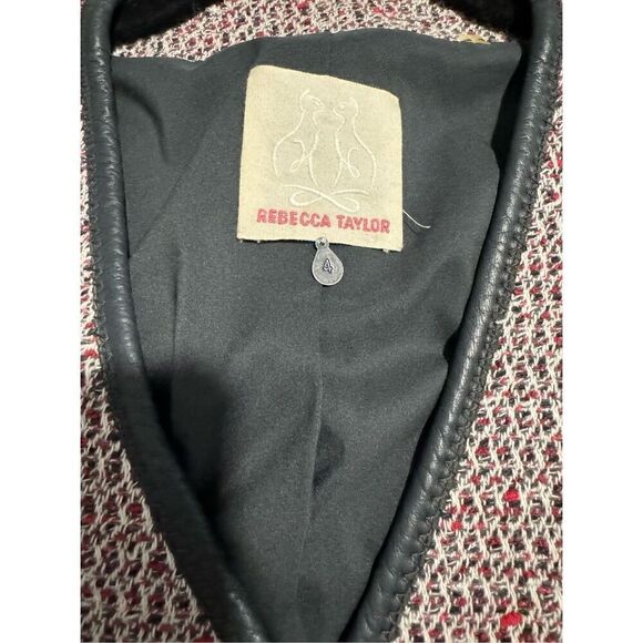 Rebecca Taylor tweed leather trim zip front biker jacket 4 - Picture 4 of 7